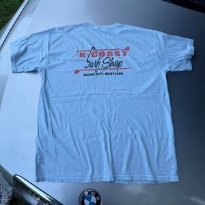 Blue and red K-Coast Surf Shop cotton tee